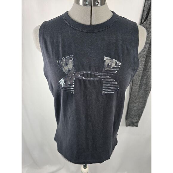 Women's Athletic Under Armour Set Joggers & American Flag Tank Black Gray SZ XS - Picture 4 of 9